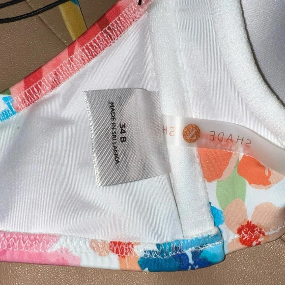Shade &Shore, 34B, NWT Pink floral, bikini top with a halter neck,waist tie - Picture 4 of 11
